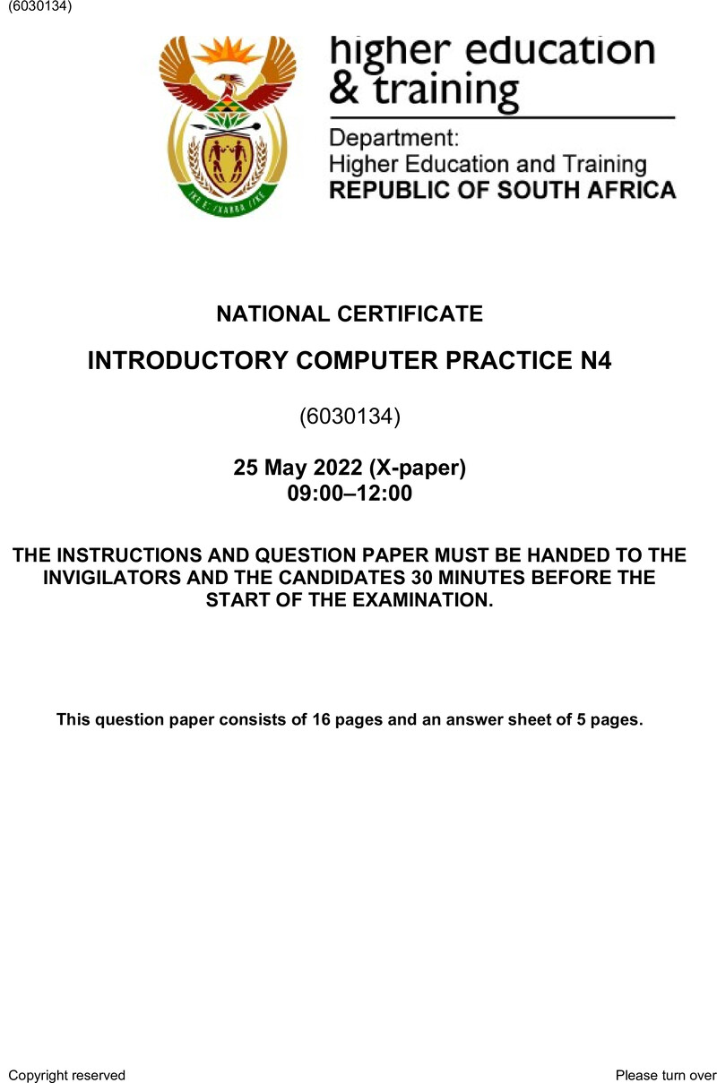Introductory Computer Practice N4 QP June 2022