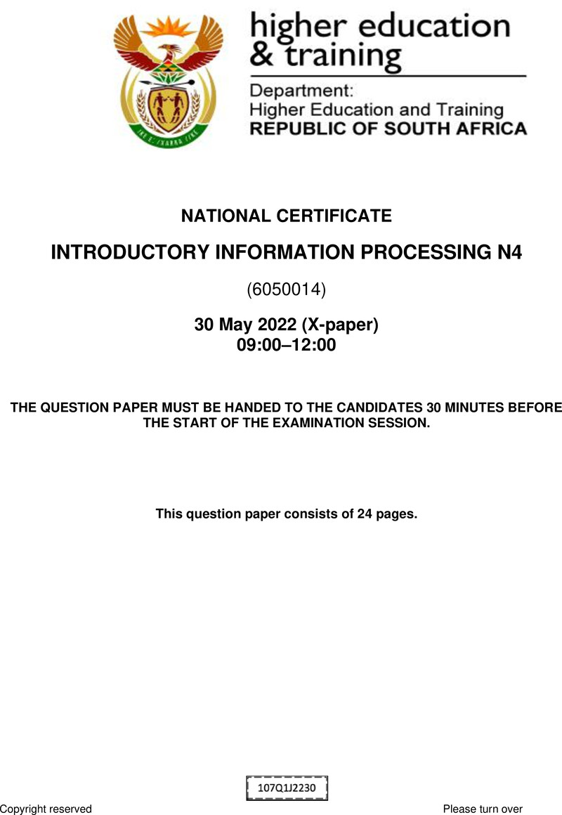 Introductory Information Processing N4 June QP 2022
