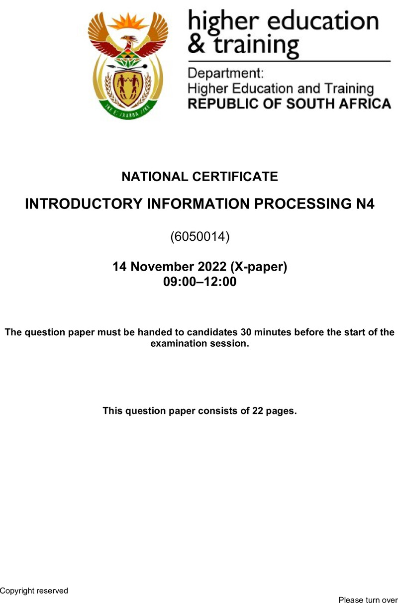 Introductory Information Processing N4 QP Nov 2022