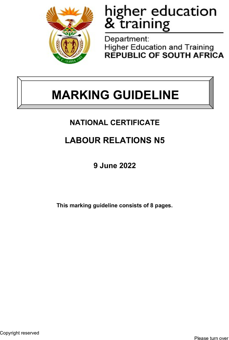 Labour Relations N5 Memo June 2022