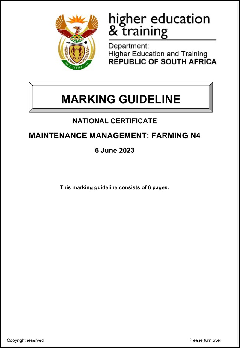 Maintenance Management Farming N4 Memo June 2023