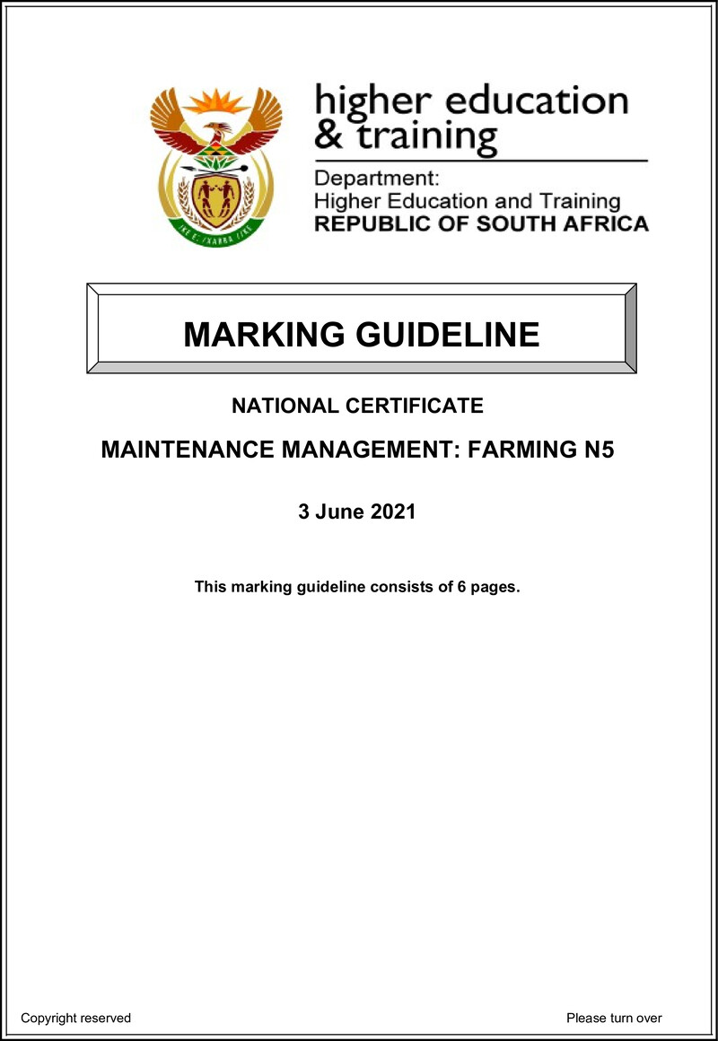 Maintenance Management Farming N5 June Memo 2021
