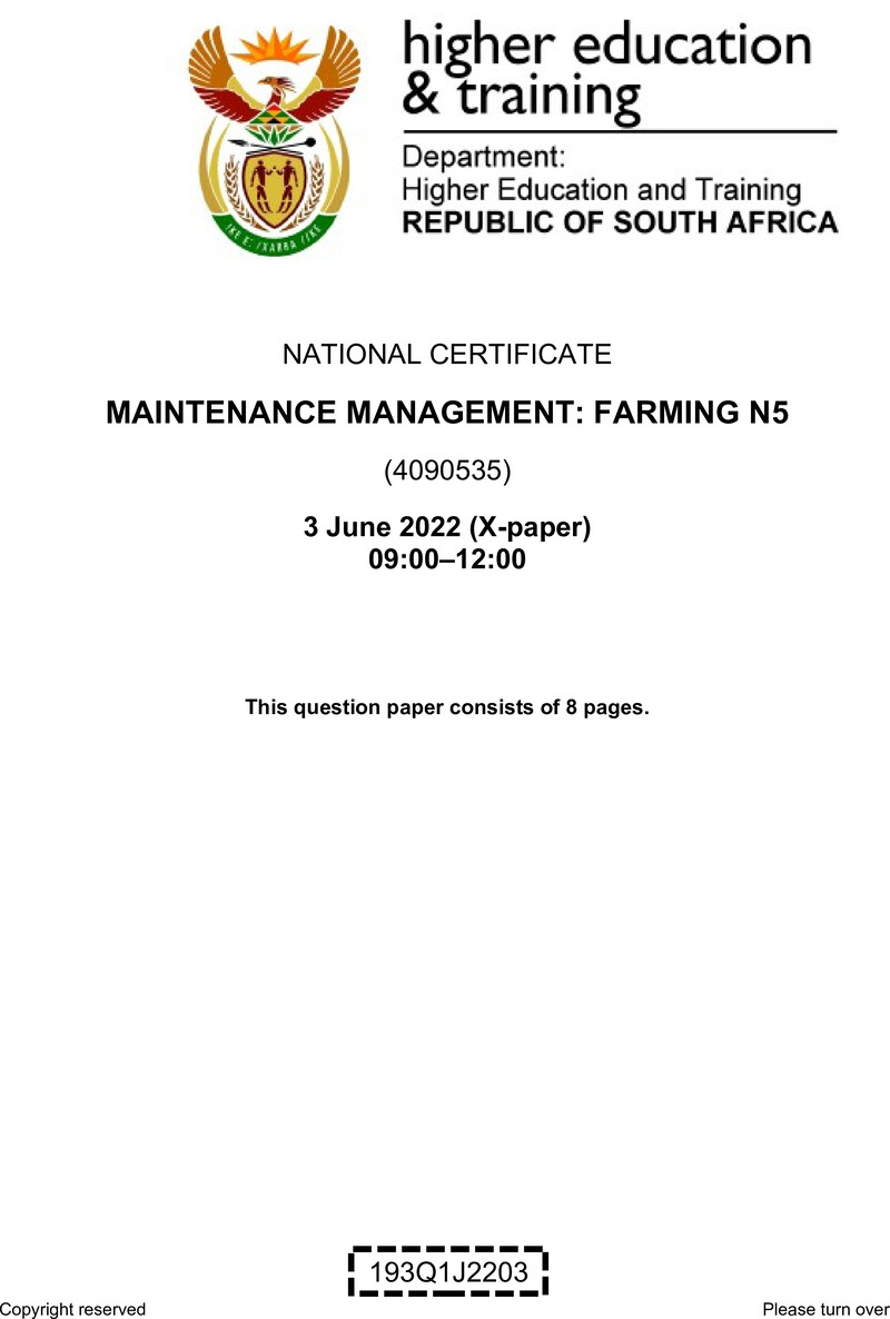 N1010 Maintenance Management Farming N5 QP June 2022