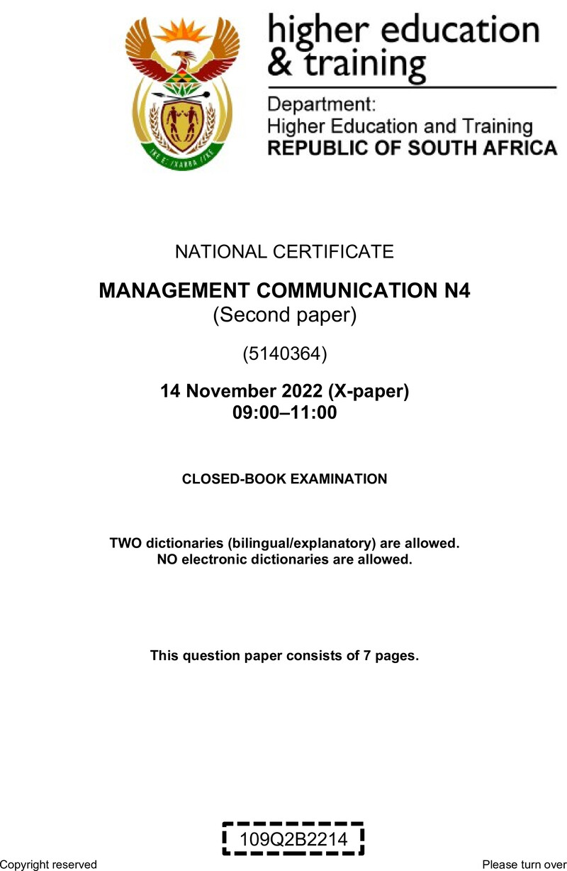 Management Communication N4 P2 QP Nov 2022