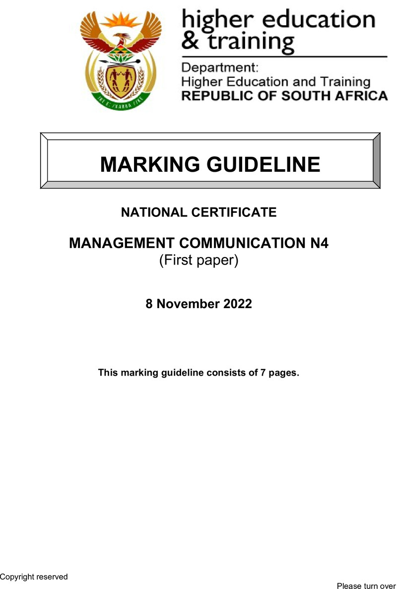N1020 Management Communication N4 P1 Memo Nov 2022