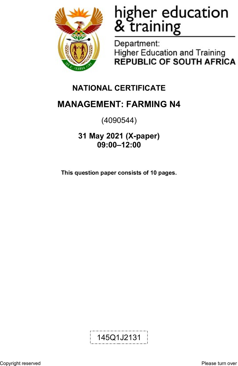 Management Farming N4 QP June 2021 Ed