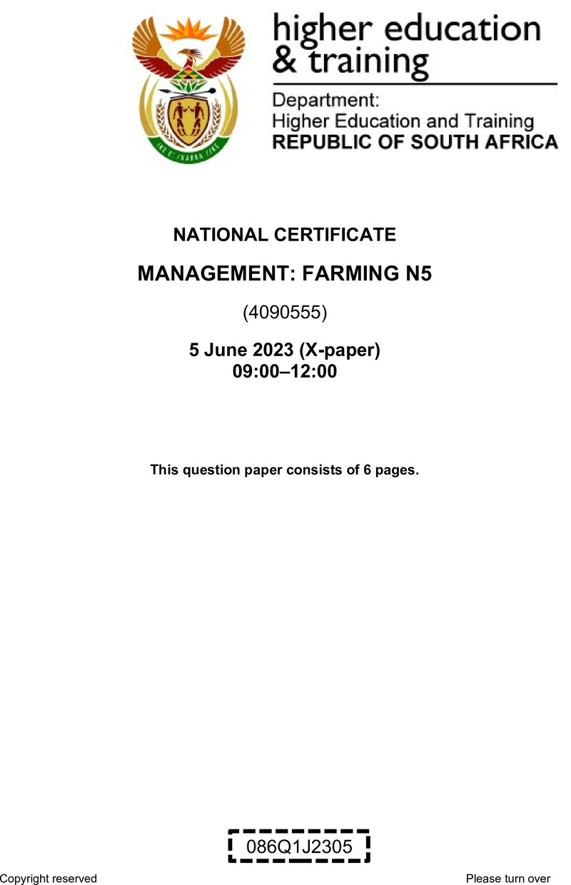 Management Farming N5 QP June 2023 Van Zyl S