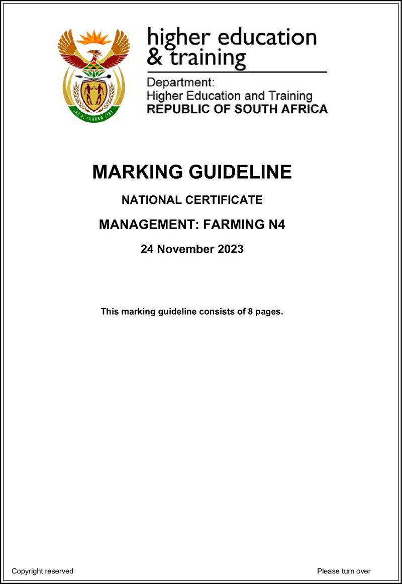 N1030 Management Farming N4 Nov Memo 2023 New Syllabus