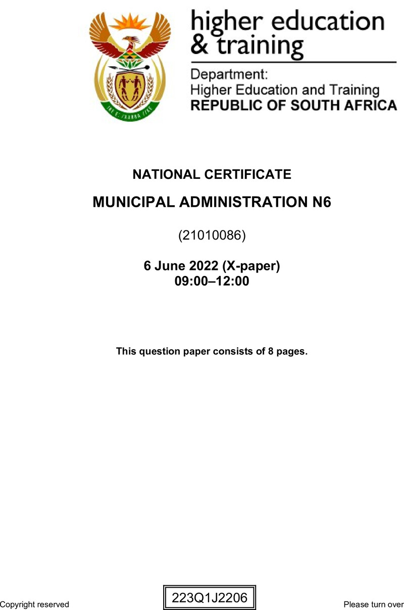 Municipal Administration N6 June QP 2022 Edited Fopma