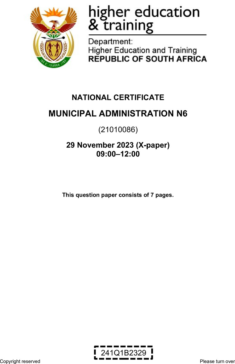 Municipal Administration N6 QP Nov 2023 Van Zyl S preview