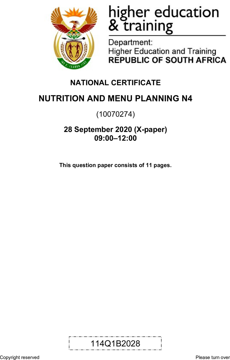 Nutrition And Menu Planning N4 QP June 2020