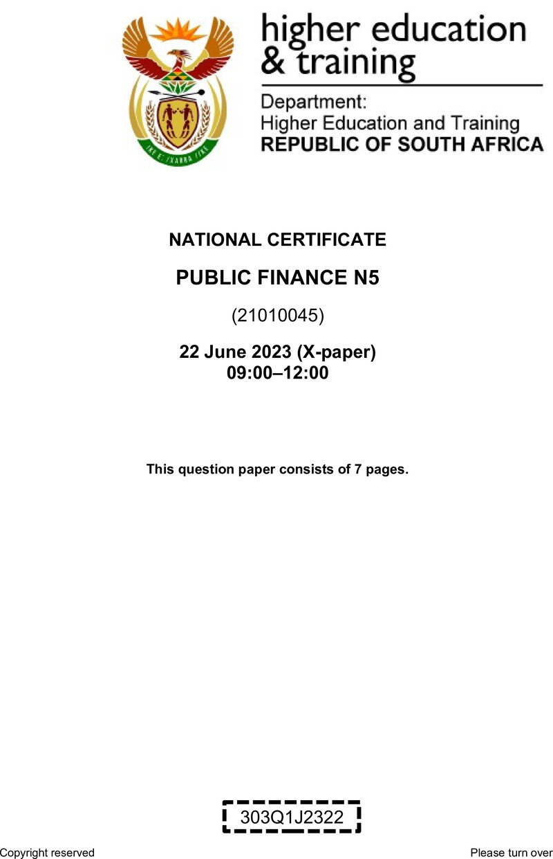 Public Finance N5 QP June 2023 Moller
