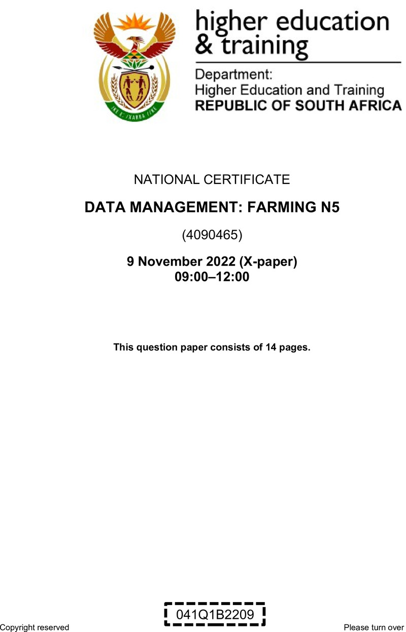 N300 Data Management Farming N5 QP Nov 2022 Ed Bedeker