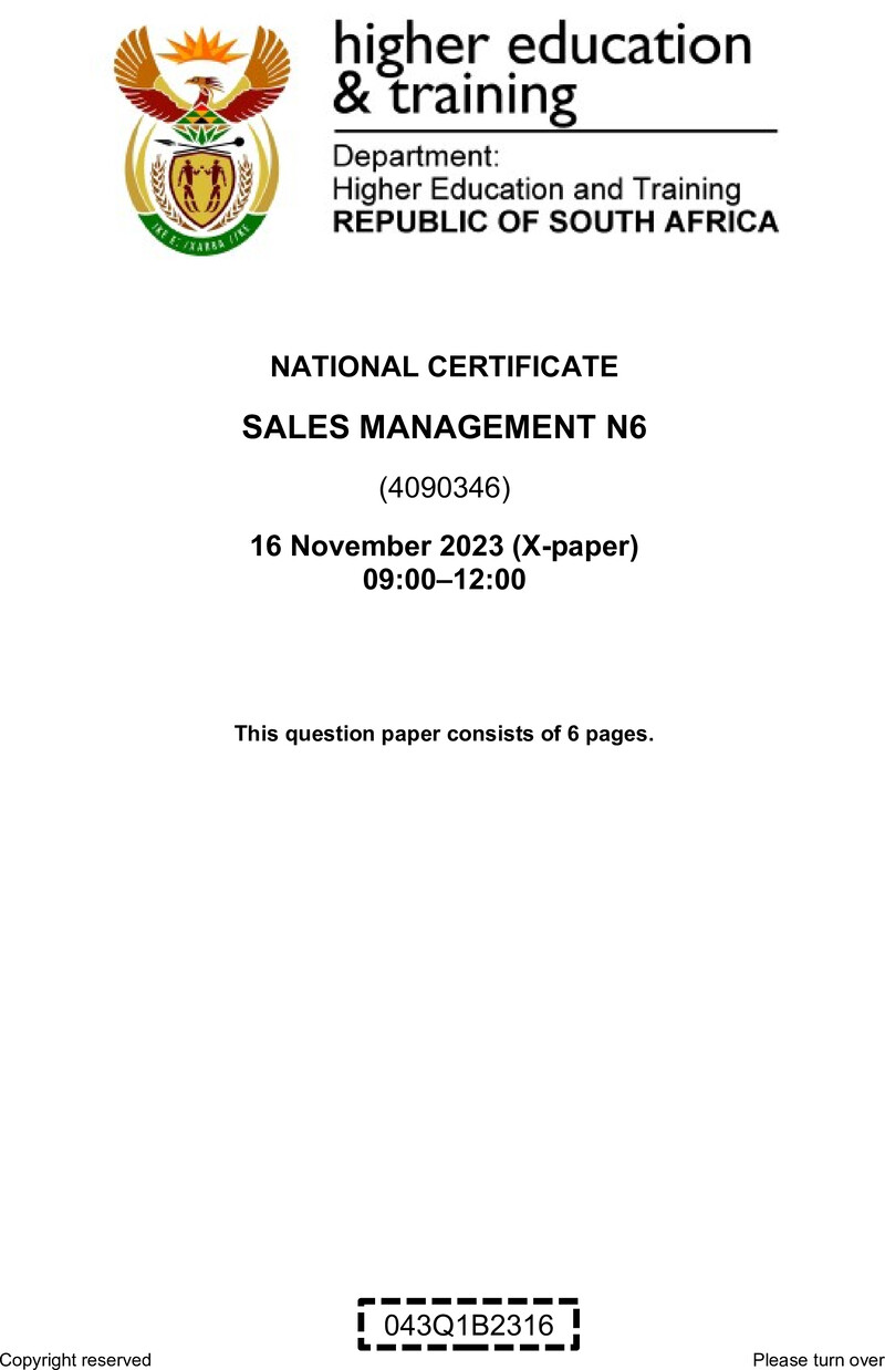 N1440 Sales Management N6 QP Nov 2023 Edit Posthumus