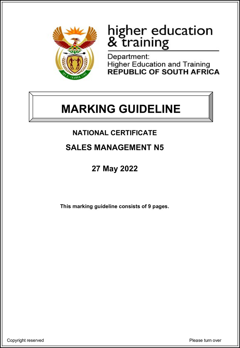 Sales Management N5 Memo June 2022