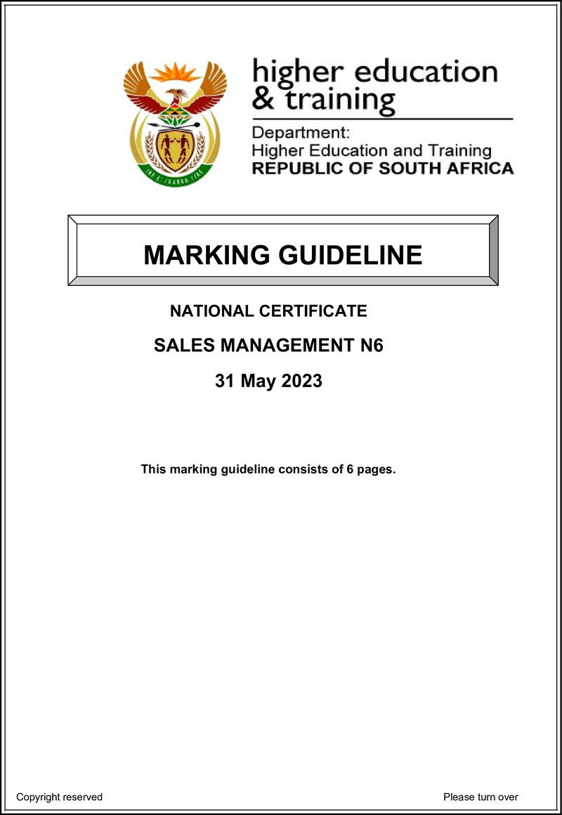 Sales Management N6 Memo June 2023 Edited
