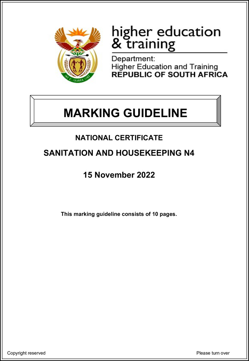 N1460 Sanitation And Housekeeping N4 Memo Nov 2022 1