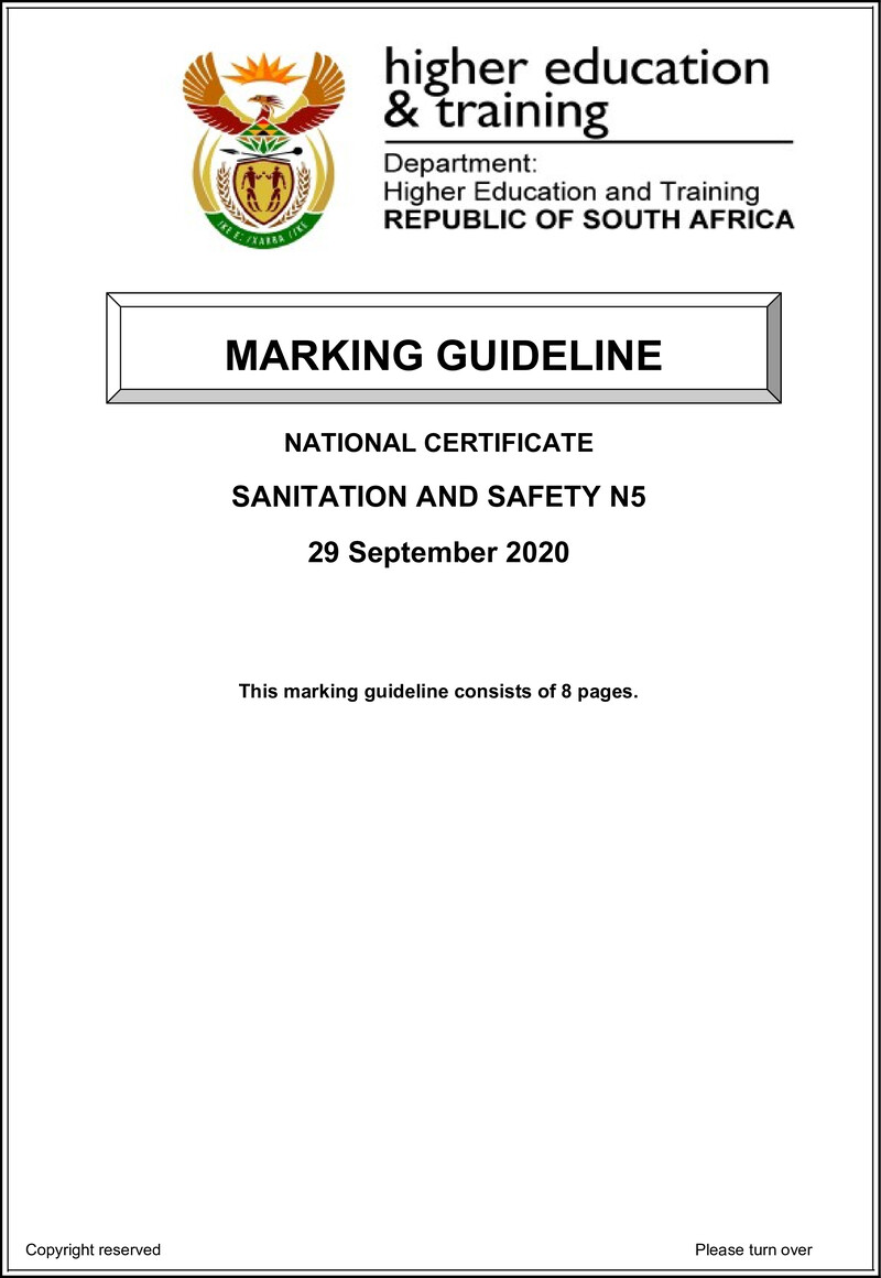 Sanitation And Safety N4 June Memo 2020
