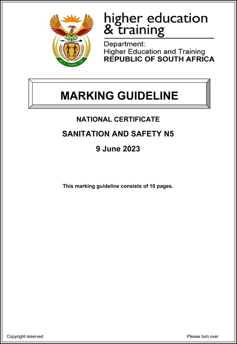 Sanitation And Safety N4 June Memo 2023