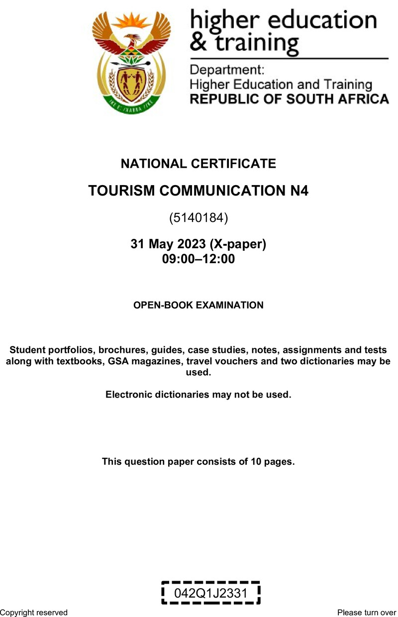 Tourism Communication N4 QP June 2023 Van Zyl S