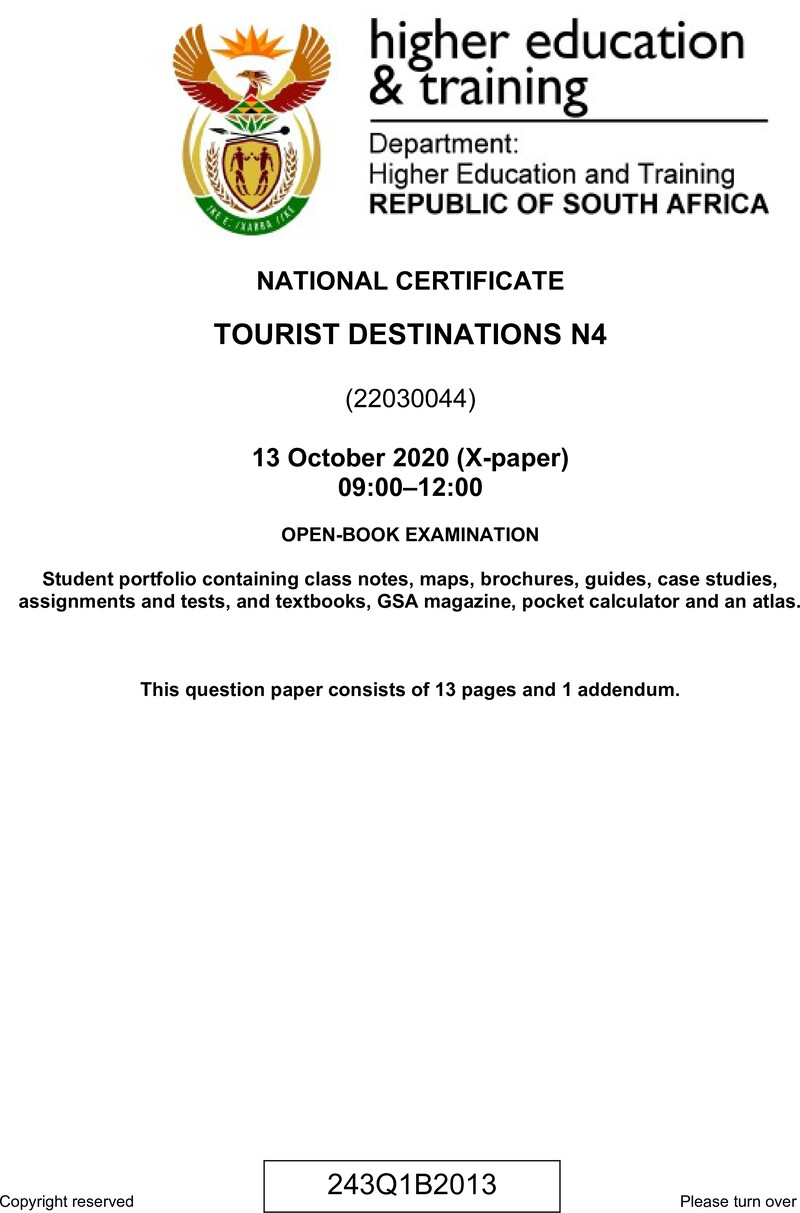Tourist Destinations N4 QP June 2020
