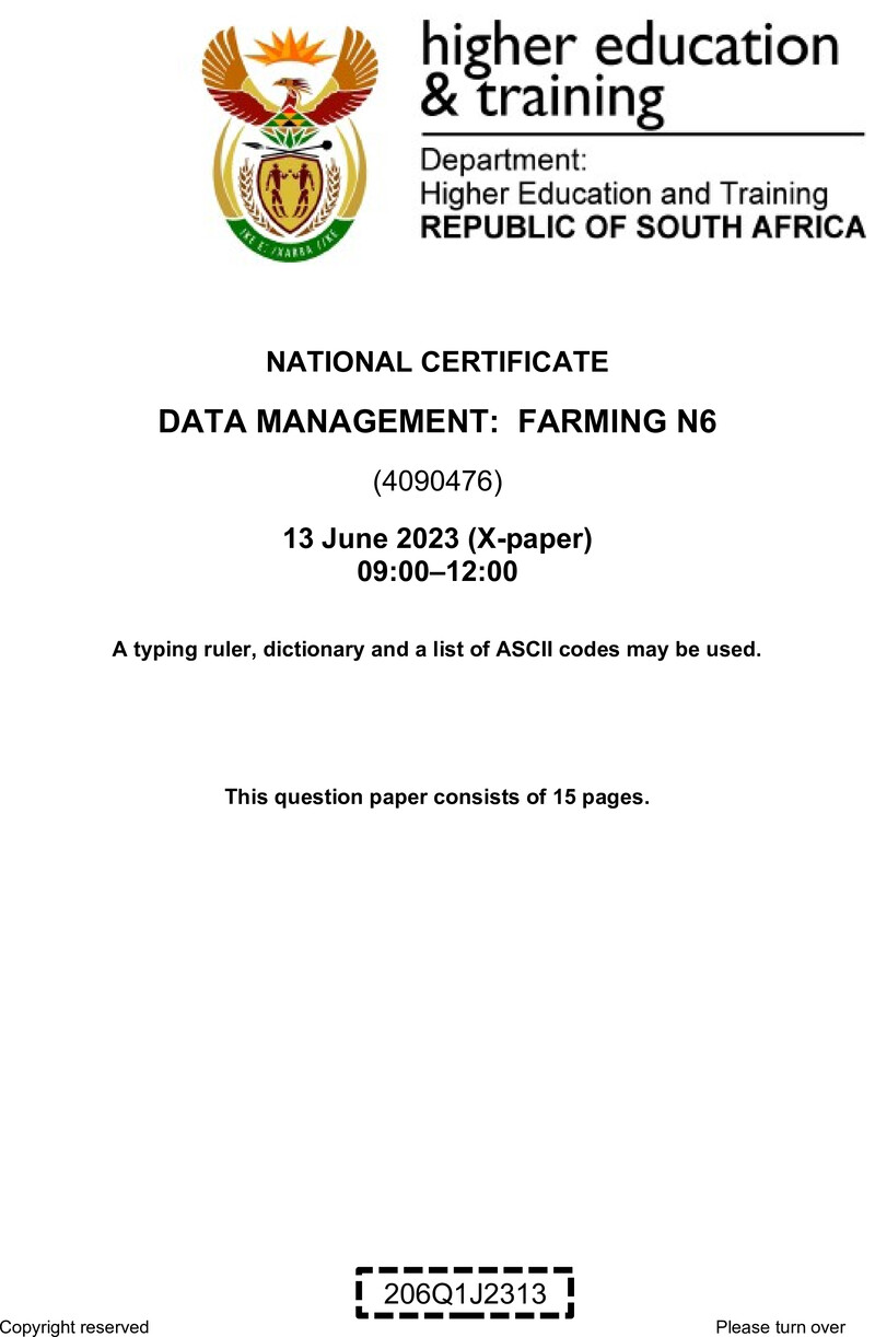 N310 Data Management Farming N6 QP June 2023 Watson