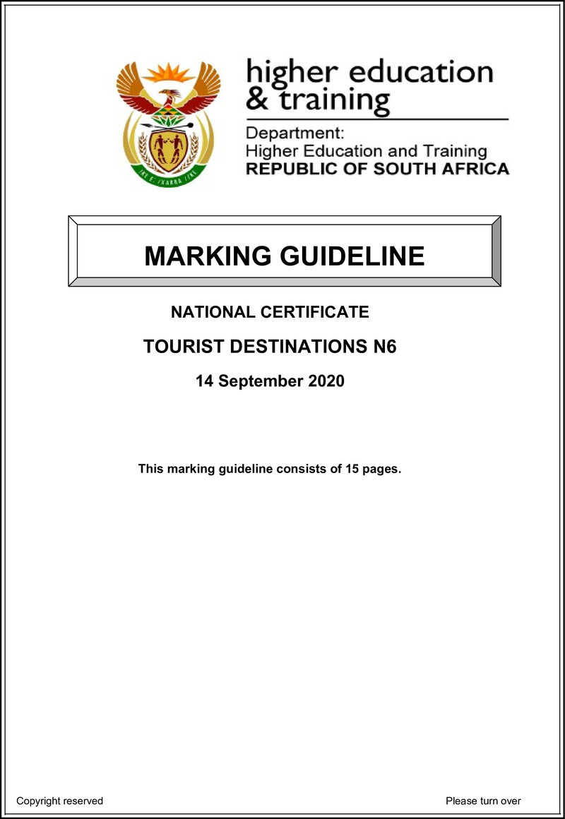 Tourist Destinations N6 June Memo 2020