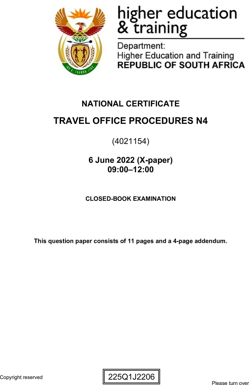 Travel Office Procedures N4 QP June 2022 Watson