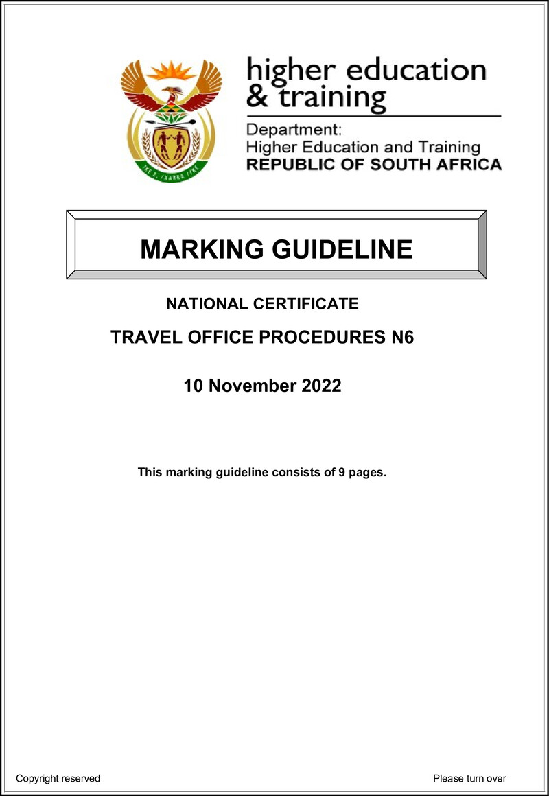 Travel Office Procedures N6 Memo Nov 2022 Ed