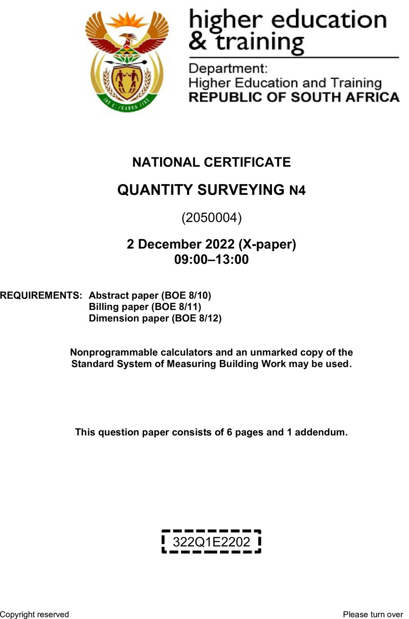 T1440 Quantity Surveying N4 Nov QP 2022