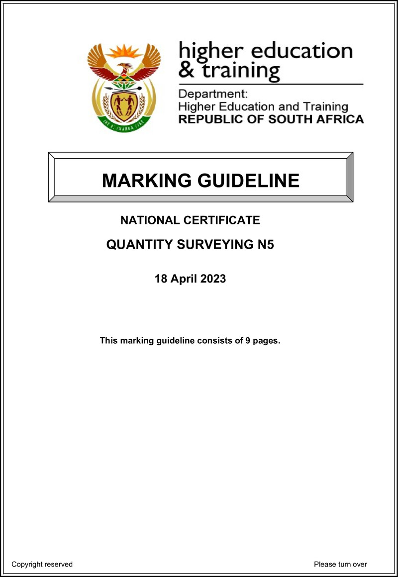 T1450 Quantity Surveying N5 Memo April 2023