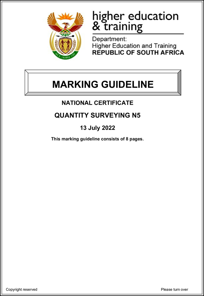 T1450 Quantity Surveying N5 Memo Aug 2022