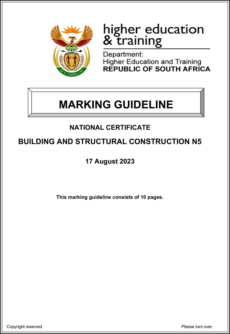 T140 Building And Structural Construction N5 Memo Aug 2023 Ed