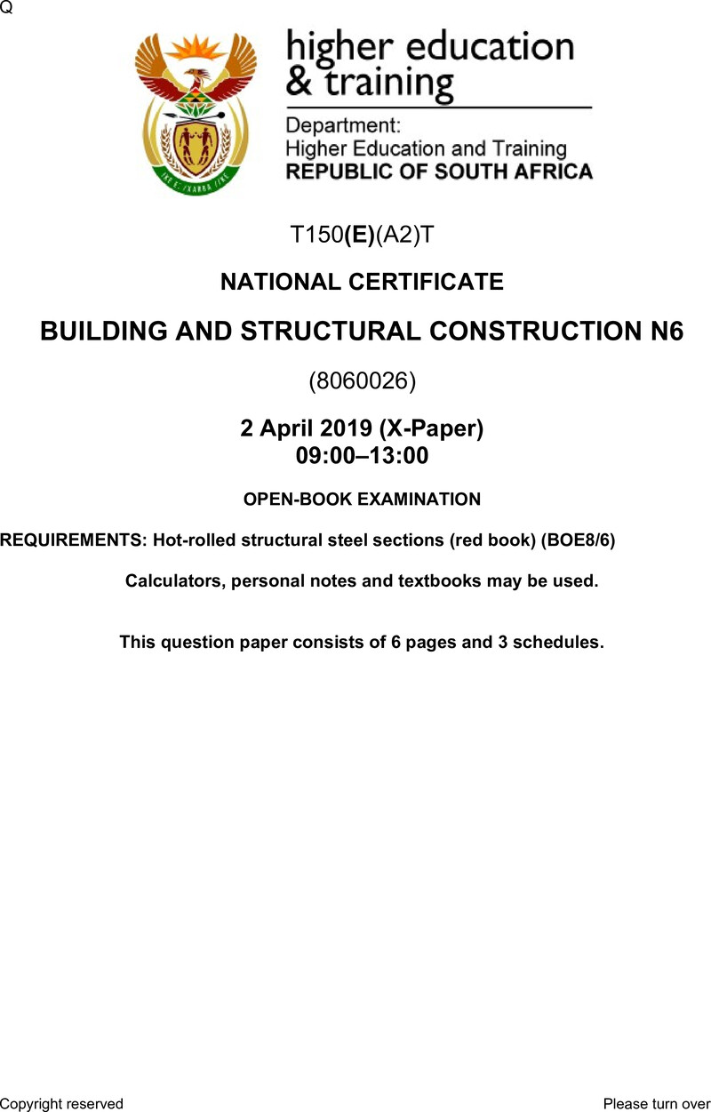 T150 Building And Structural Construction N6 QP Apr 2019