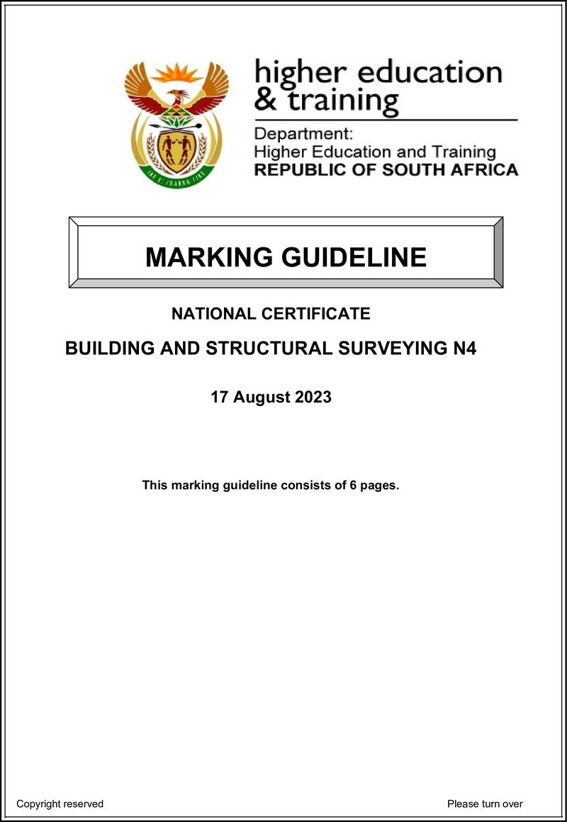 T160 Building And Structural Surveying N4 MEMO Aug 2023 preview