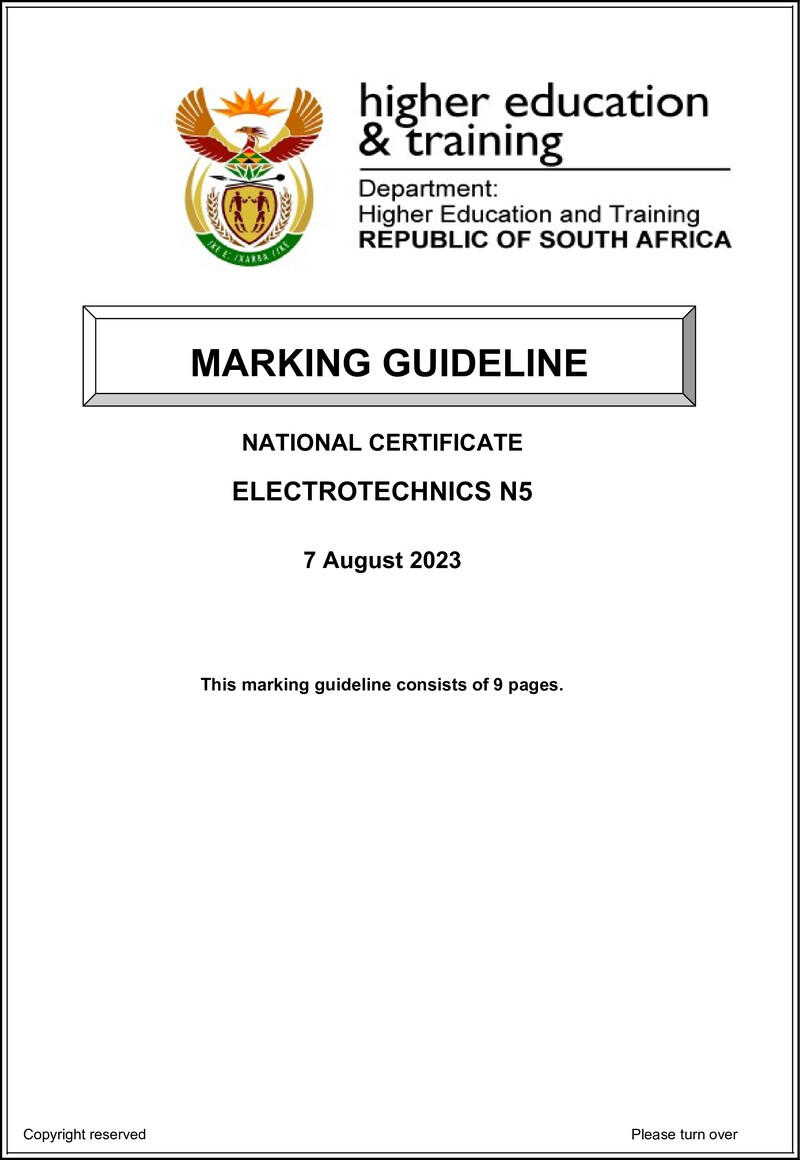 T540 Electrotechnics N5 Aug Memo 2023