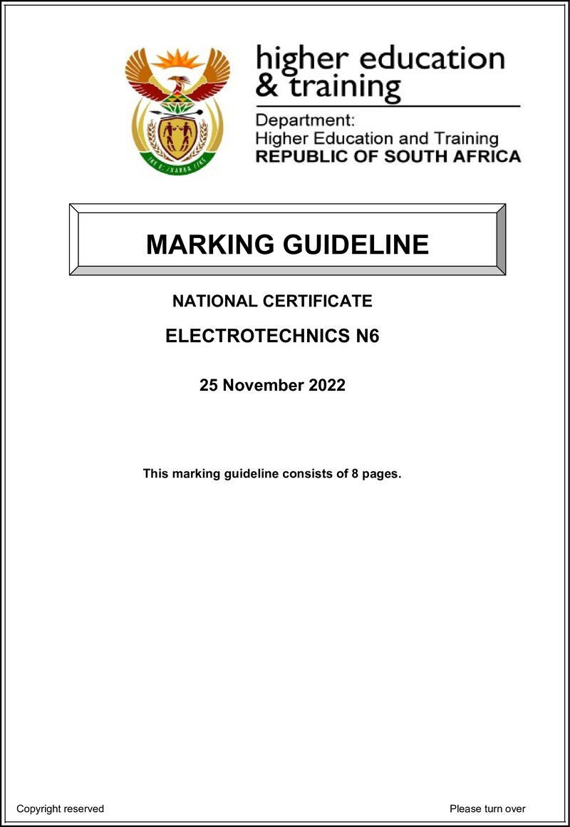T550 Electrotechnics N6 Nov MEMO 2022 preview