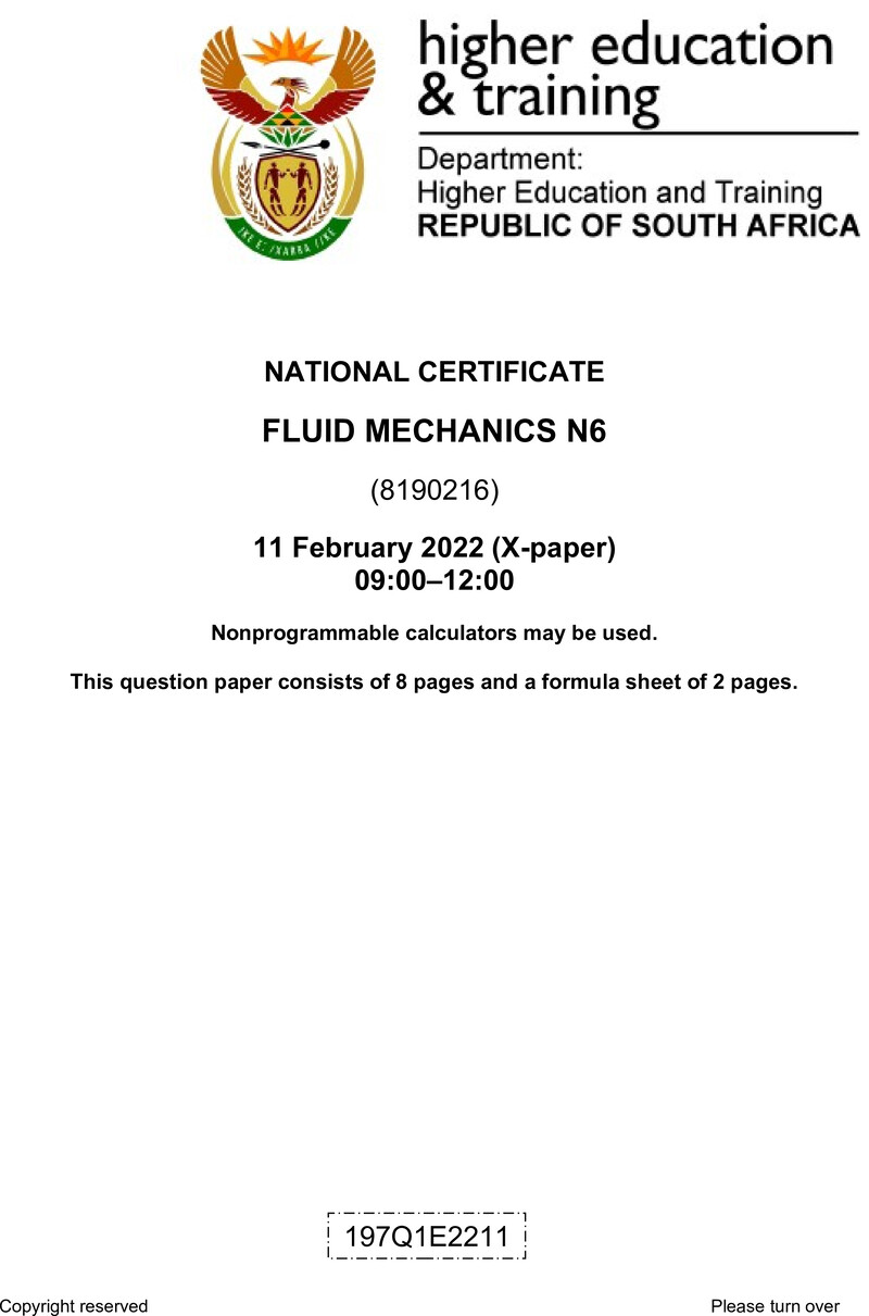 Fluid Mechanics N6 Nov QP 2021