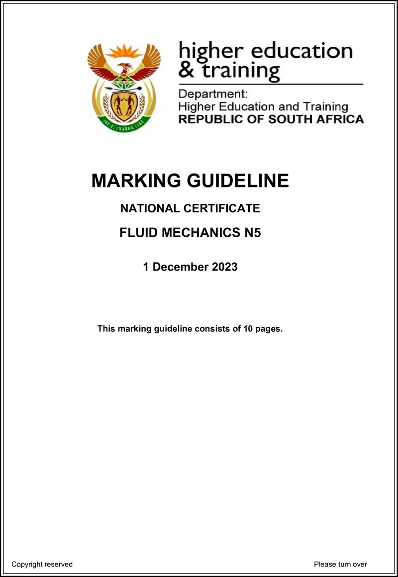 T710 Fluid Mechanics N5 Nov Memo 2023