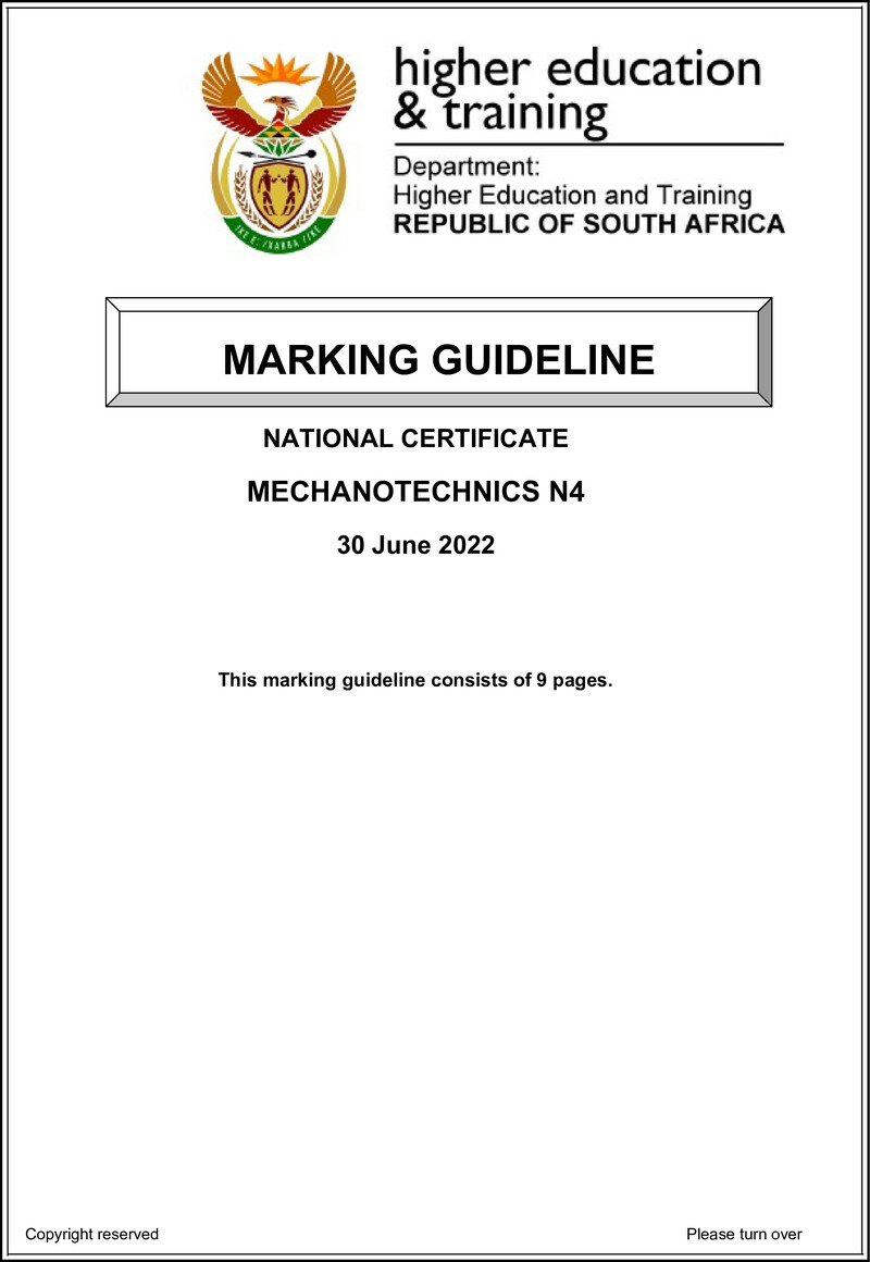 T1100 Mechanotechnics N4 Memo Aug 2022