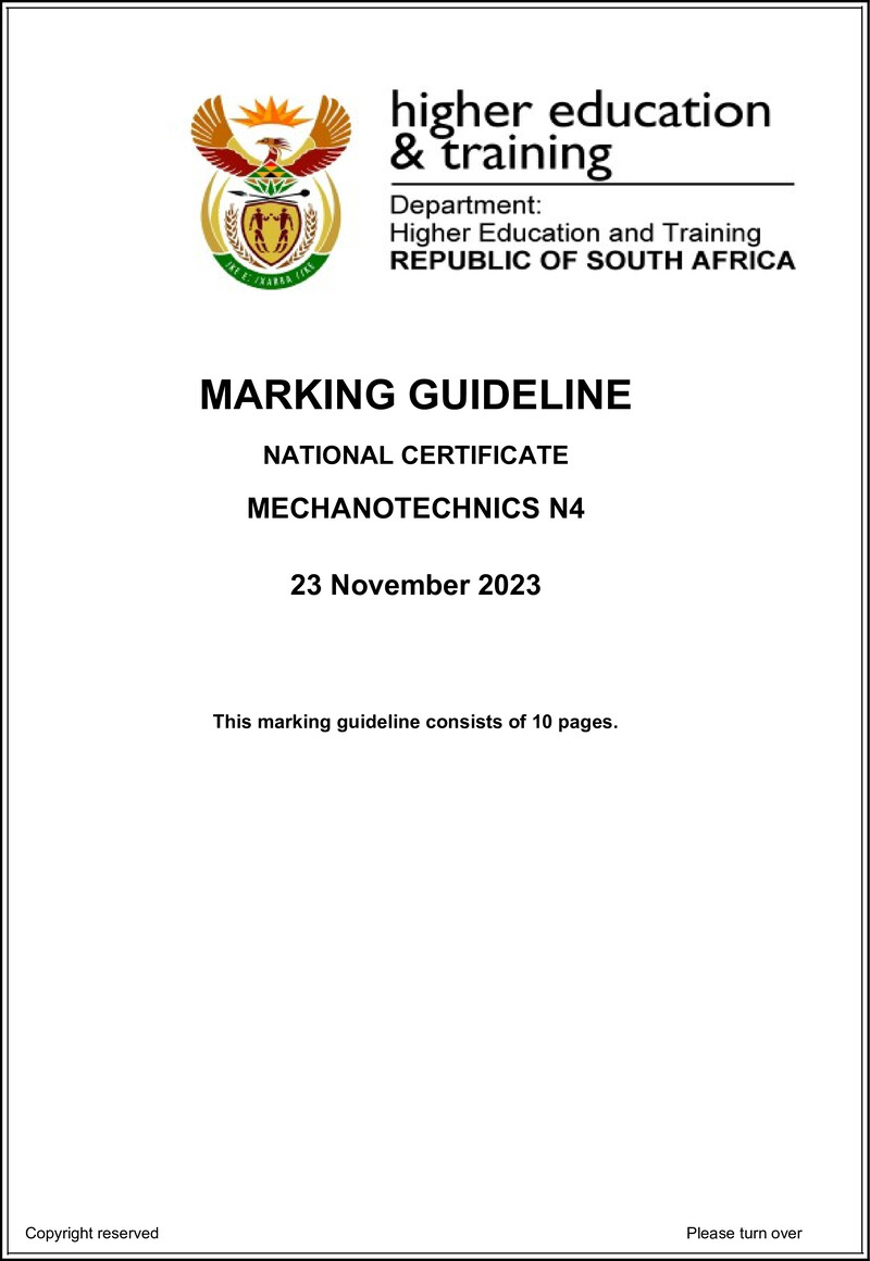 T1100 Mechanotechnics N4 Memo Nov 2023 Ed