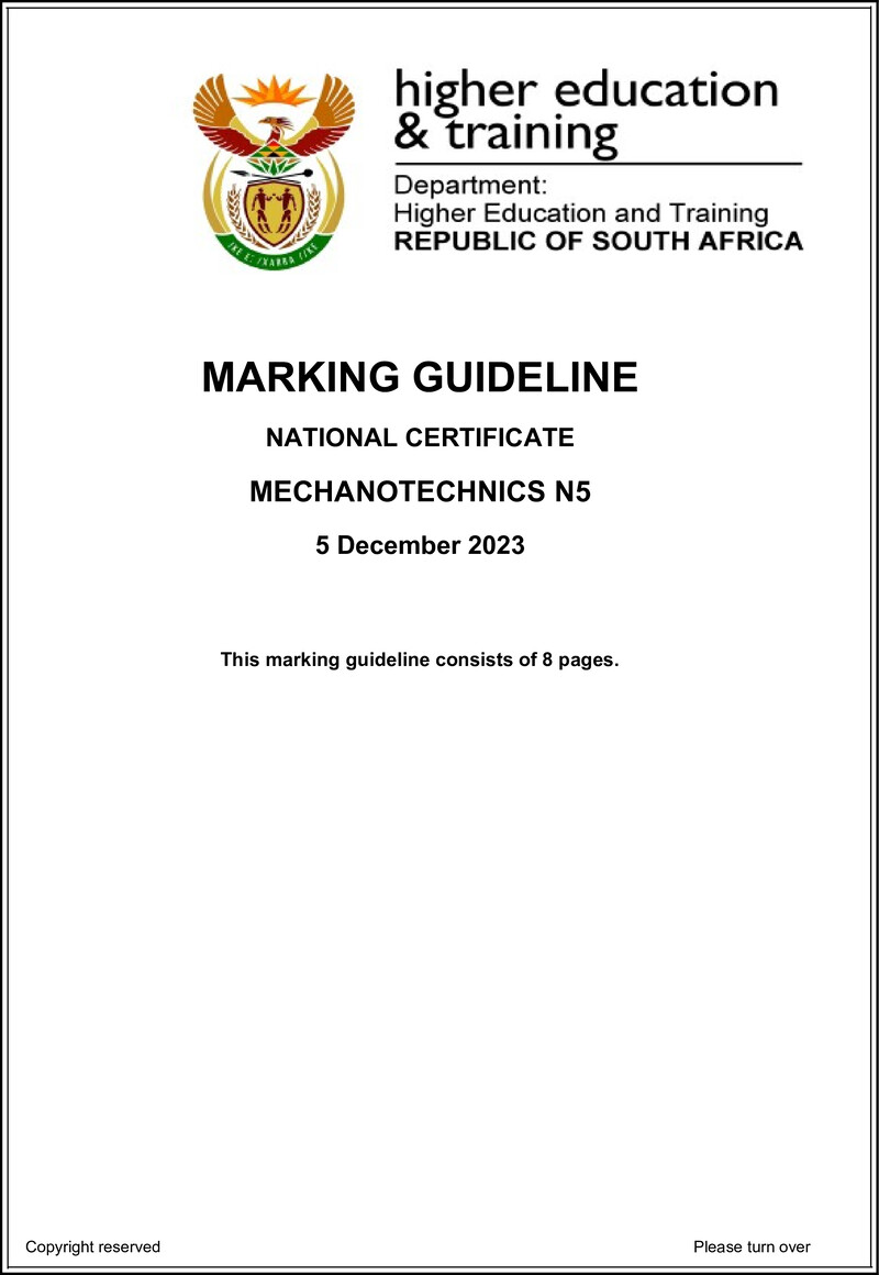 T1110 Mechanotechnics N5 Nov Memo 2023