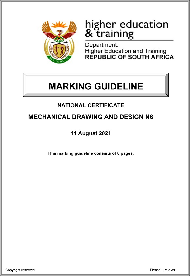 Mechanical Drawing And Design N6 Memo Aug 2021