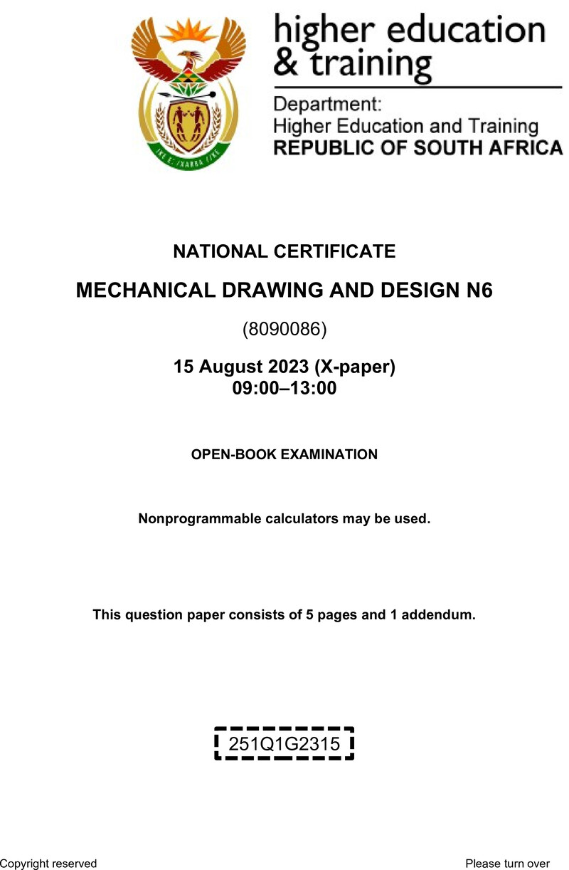 T1090 Mechanical Drawing And Design N6 Aug QP 2023 Ed