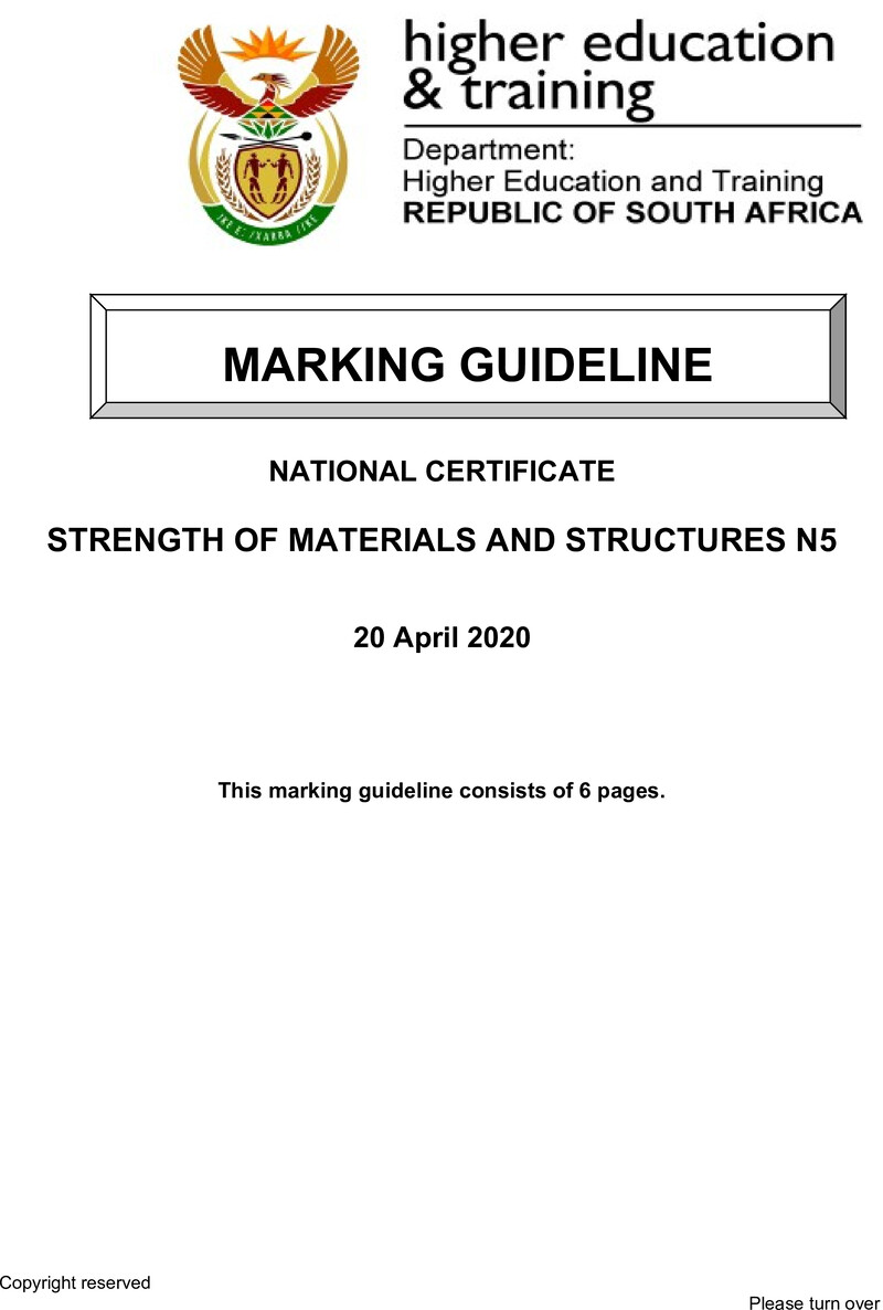 Strength Of Materials And Structures N5 Memo April 2020