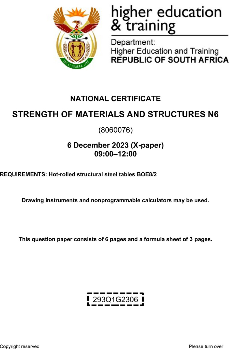 T1660 Strength Of Materials And Structures N6 Nov QP 2023