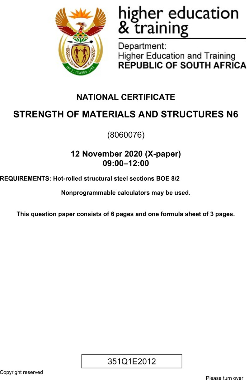 T1660 Strength Of Materials And Structures N6 QP Edit