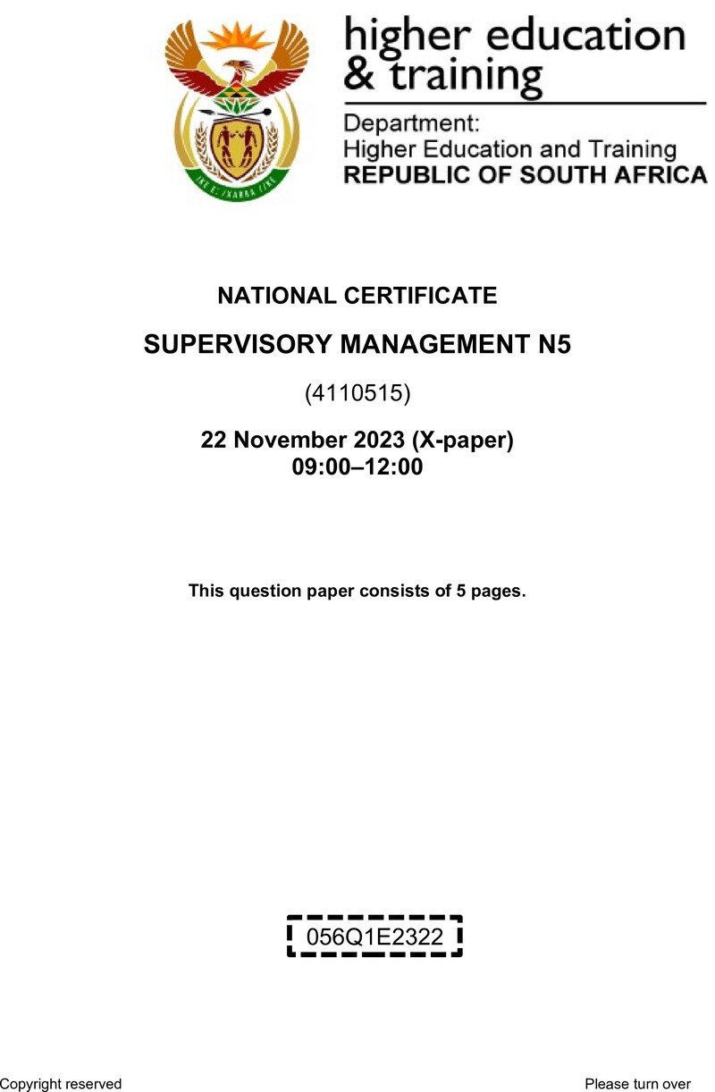 T1700 Supervisory Management N5 Nov QP 2023 preview