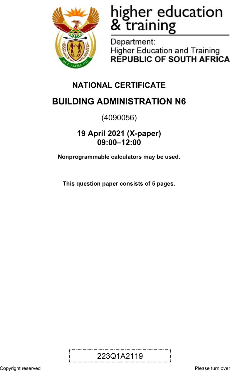 T110 Building Administration N6 QP Apr 2021