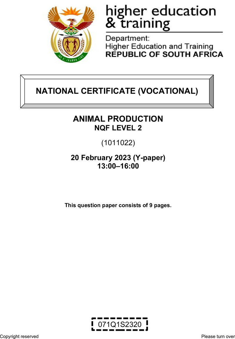 Animal Production L2 QP Feb Supp 2023 Kapp
